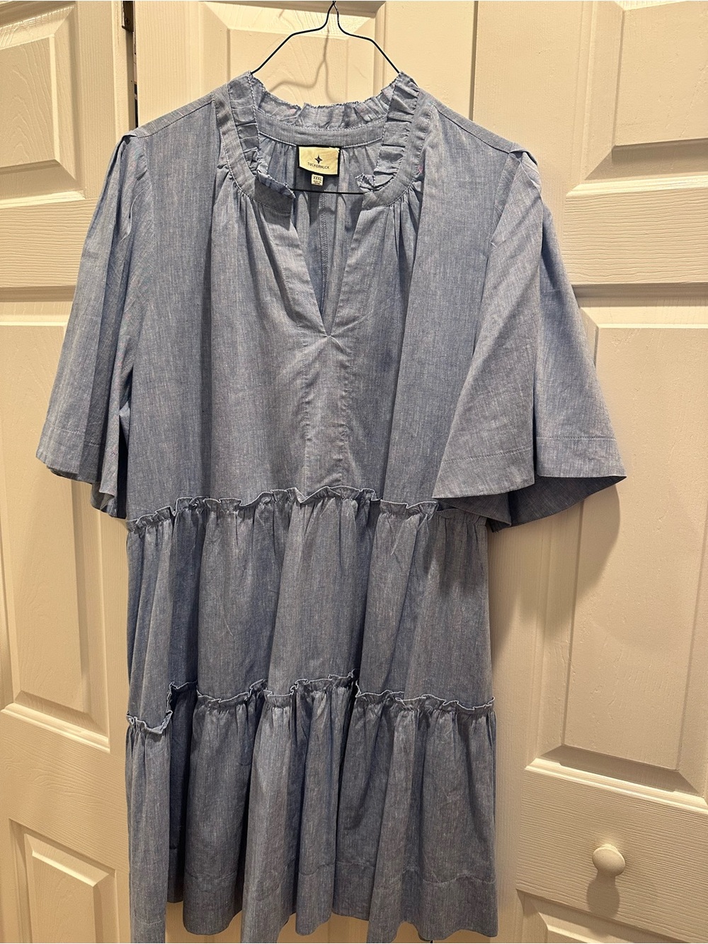 Tuckernuck Dress XXXL Mini Chambray Cotton Linen Ruffle Tier Babydoll NWOT